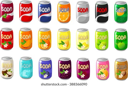 Vector illustration of various soda cans.