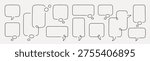 Vector illustration of various speech and thought bubbles in a minimalist line art style, arranged in a seamless pattern on a light background.