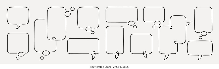 Vector illustration of various speech and thought bubbles in a minimalist line art style, arranged in a seamless pattern on a light background.