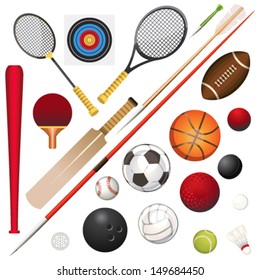 A Vector Illustration Of Various Sport Equipment