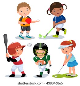 Vector illustration of various sports kids on a white background