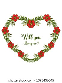 Vector illustration various style red bouqet frame for invitation card will you marry me hand drawn