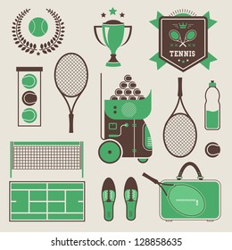 Vector illustration of various stylized tennis icons