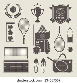 Vector illustration of various stylized tennis icons