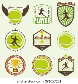 Vector illustration of various stylized tennis icons