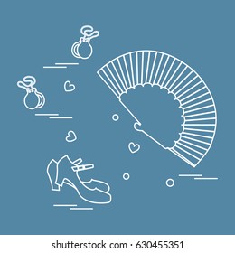 Vector illustration with various symbols of dance culture of Spain. Travel and leisure. Design for banner, poster or print.
