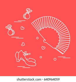 Vector illustration with various symbols of dance culture of Spain. Travel and leisure. Design for banner, poster or print.