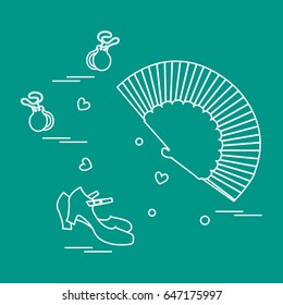 Vector illustration with various symbols of dance culture of Spain. Travel and leisure. Design for banner, poster or print.