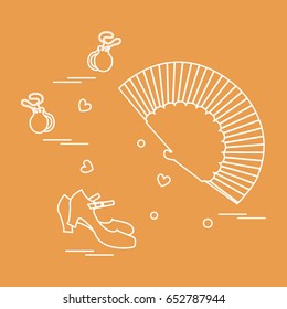 Vector illustration with various symbols of dance culture of Spain. Travel and leisure. Design for banner, poster or print.