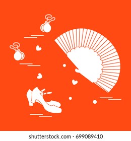Vector illustration with various symbols of dance culture of Spain. Travel and leisure. Design for banner, poster or print.