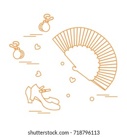 Vector illustration with various symbols of dance culture of Spain. Travel and leisure. Design for banner, poster or print.