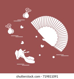 Vector illustration with various symbols of dance culture of Spain. Travel and leisure. Design for banner, poster or print.