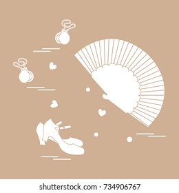 Vector illustration with various symbols of dance culture of Spain. Travel and leisure. Design for banner, poster or print.