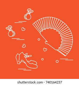 Vector illustration with various symbols of dance culture of Spain. Travel and leisure. Design for banner, poster or print.