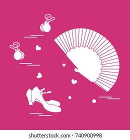 Vector illustration with various symbols of dance culture of Spain. Travel and leisure. Design for banner, poster or print.