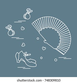 Vector illustration with various symbols of dance culture of Spain. Travel and leisure. Design for banner, poster or print.