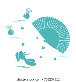 Vector illustration with various symbols of dance culture of Spain. Travel and leisure. Design for banner, poster or print.
