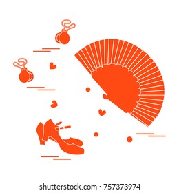 Vector illustration with various symbols of dance culture of Spain. Travel and leisure. Design for banner, poster or print.