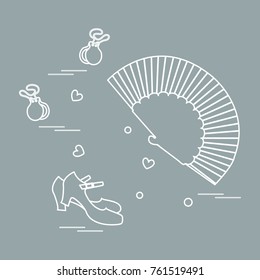 Vector illustration with various symbols of dance culture of Spain. Travel and leisure. Design for banner, poster or print.