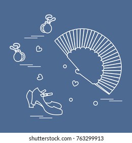 Vector illustration with various symbols of dance culture of Spain. Travel and leisure. Design for banner, poster or print.