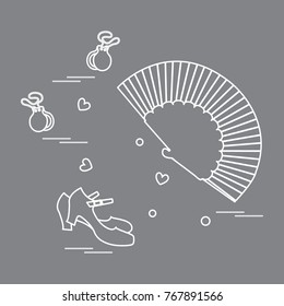 Vector illustration with various symbols of dance culture of Spain. Travel and leisure. Design for banner, poster or print.