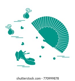 Vector illustration with various symbols of dance culture of Spain. Travel and leisure. Design for banner, poster or print.