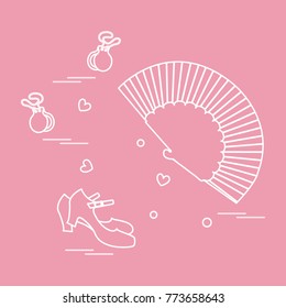 Vector illustration with various symbols of dance culture of Spain. Travel and leisure. Design for banner, poster or print.