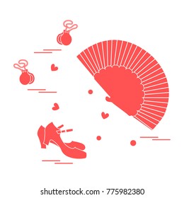 Vector illustration with various symbols of dance culture of Spain. Travel and leisure. Design for banner, poster or print.