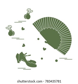 Vector illustration with various symbols of dance culture of Spain. Travel and leisure. Design for banner, poster or print.