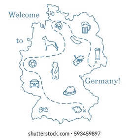 Vector illustration with various symbols of Germany. Travel and leisure. Design for banner, poster or print.