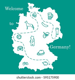 Vector illustration with various symbols of Germany. Travel and leisure. Design for banner, poster or print.