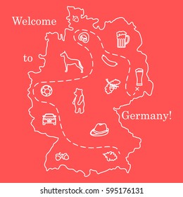 Vector illustration with various symbols of Germany. Travel and leisure. Design for banner, poster or print.