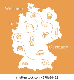 Vector illustration with various symbols of Germany. Travel and leisure. Design for banner, poster or print.