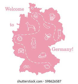 Vector illustration with various symbols of Germany. Travel and leisure. Design for banner, poster or print.