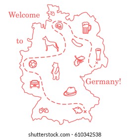 Vector illustration with various symbols of Germany. Travel and leisure. Design for banner, poster or print.