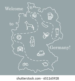 Vector illustration with various symbols of Germany. Travel and leisure. Design for banner, poster or print.