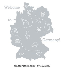 Vector illustration with various symbols of Germany. Travel and leisure. Design for banner, poster or print.