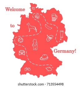 Vector illustration with various symbols of Germany. Travel and leisure. Design for banner, poster or print.