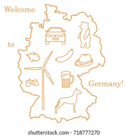 Vector illustration with various symbols of Germany. Travel and leisure. Design for banner, poster or print.