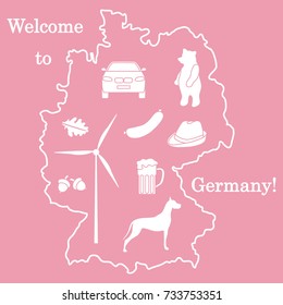 Vector illustration with various symbols of Germany. Travel and leisure. Design for banner, poster or print.