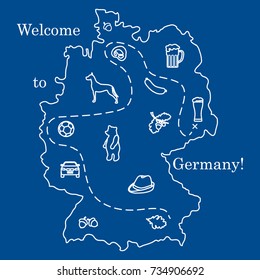 Vector illustration with various symbols of Germany. Travel and leisure. Design for banner, poster or print.