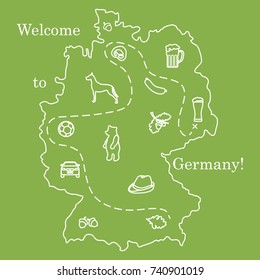 Vector illustration with various symbols of Germany. Travel and leisure. Design for banner, poster or print.