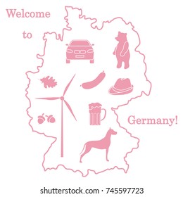 Vector illustration with various symbols of Germany. Travel and leisure. Design for banner, poster or print.