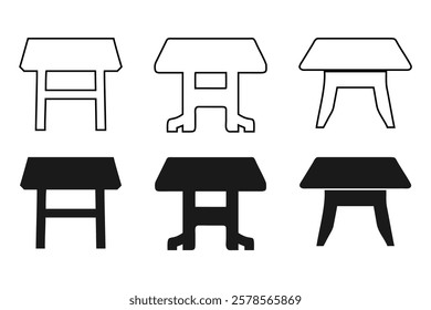 Vector Illustration of Various Tables in Outline and Solid Styles