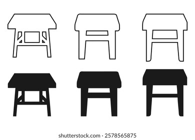 Vector Illustration of Various Tables in Outline and Solid Styles