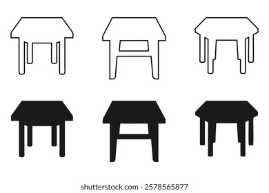 Vector Illustration of Various Tables in Outline and Solid Styles