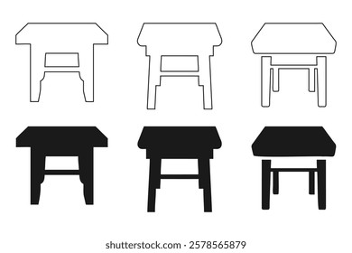 Vector Illustration of Various Tables in Outline and Solid Styles