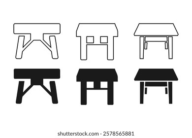 Vector Illustration of Various Tables in Outline and Solid Styles