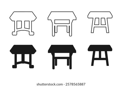 Vector Illustration of Various Tables in Outline and Solid Styles