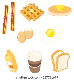 A vector illustration of various tasty breakfast icons. Breakfast food icons. Breakfast foods icon set.